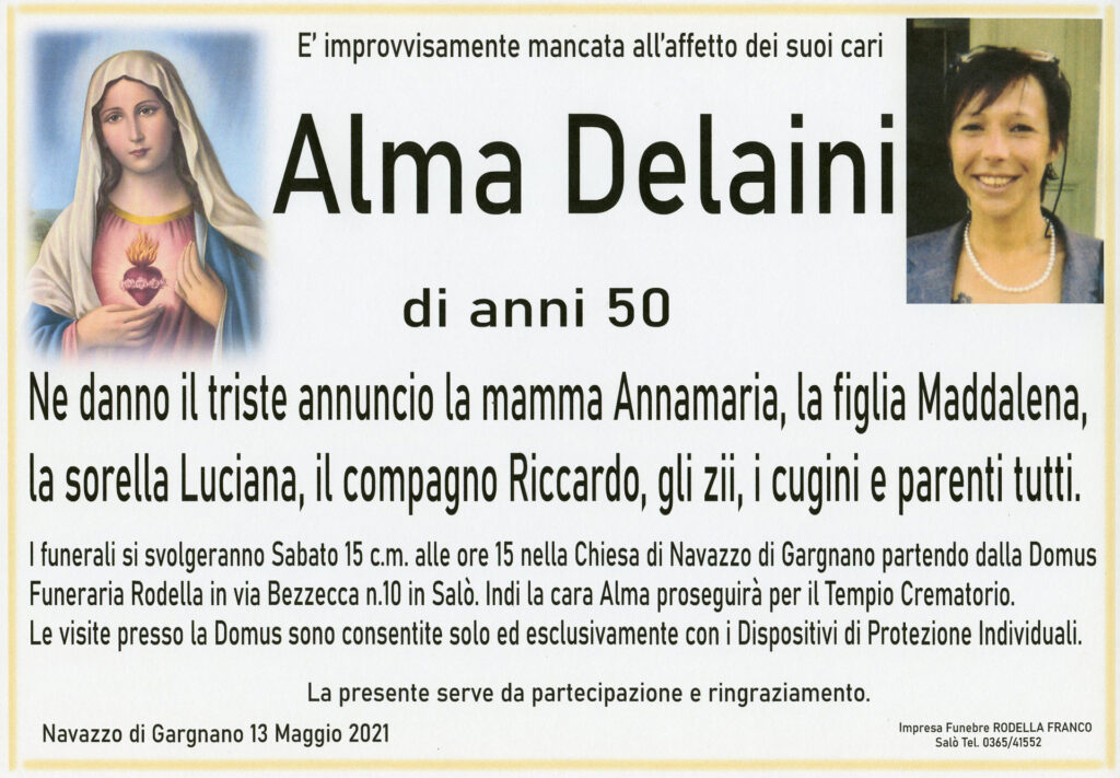 Necrologio Alma Delaini